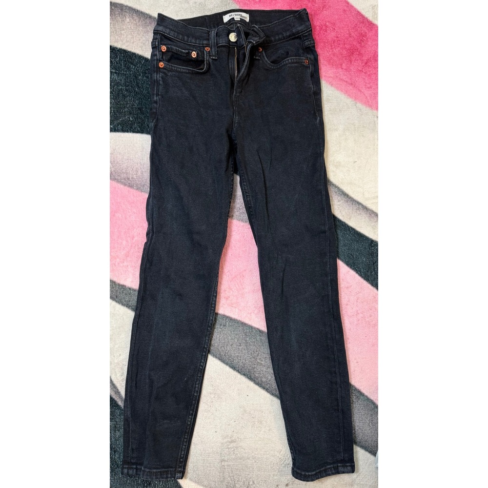 RE/DONE Womens High Rise Skinny Jeans Faded Black Denim Size 24